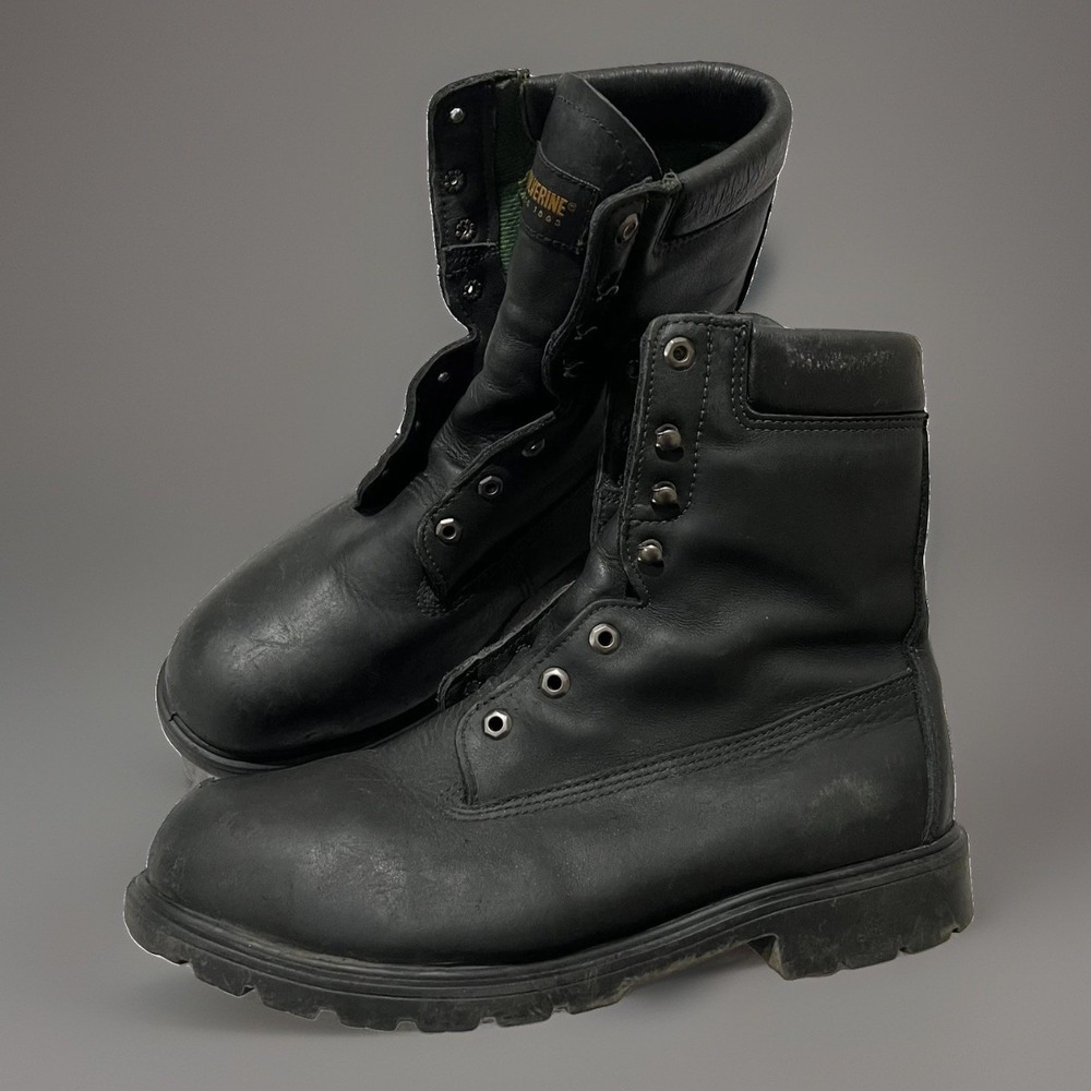Wolverine Mens Black Leather Waterproof Steel Toe ASTM Work Boots Size 13 Wide
